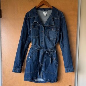 Duluth Trading Co Dark Blue Denim Belted Jacket